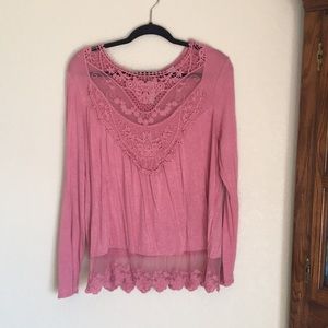 Beautiful pink soft lace and mesh long sleeve